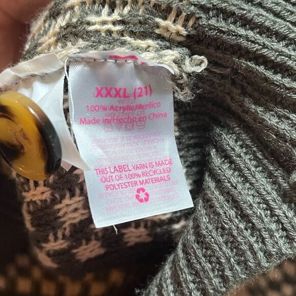 No Boundaries V-Neck Checkered Cardigan Size XXXL Juniors Rib Trim Preppy Green - Picture 5 of 10